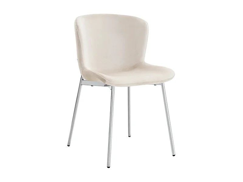 Lot 4 Chaises Salle à Manger Elen Velours Écru Pieds Chrome