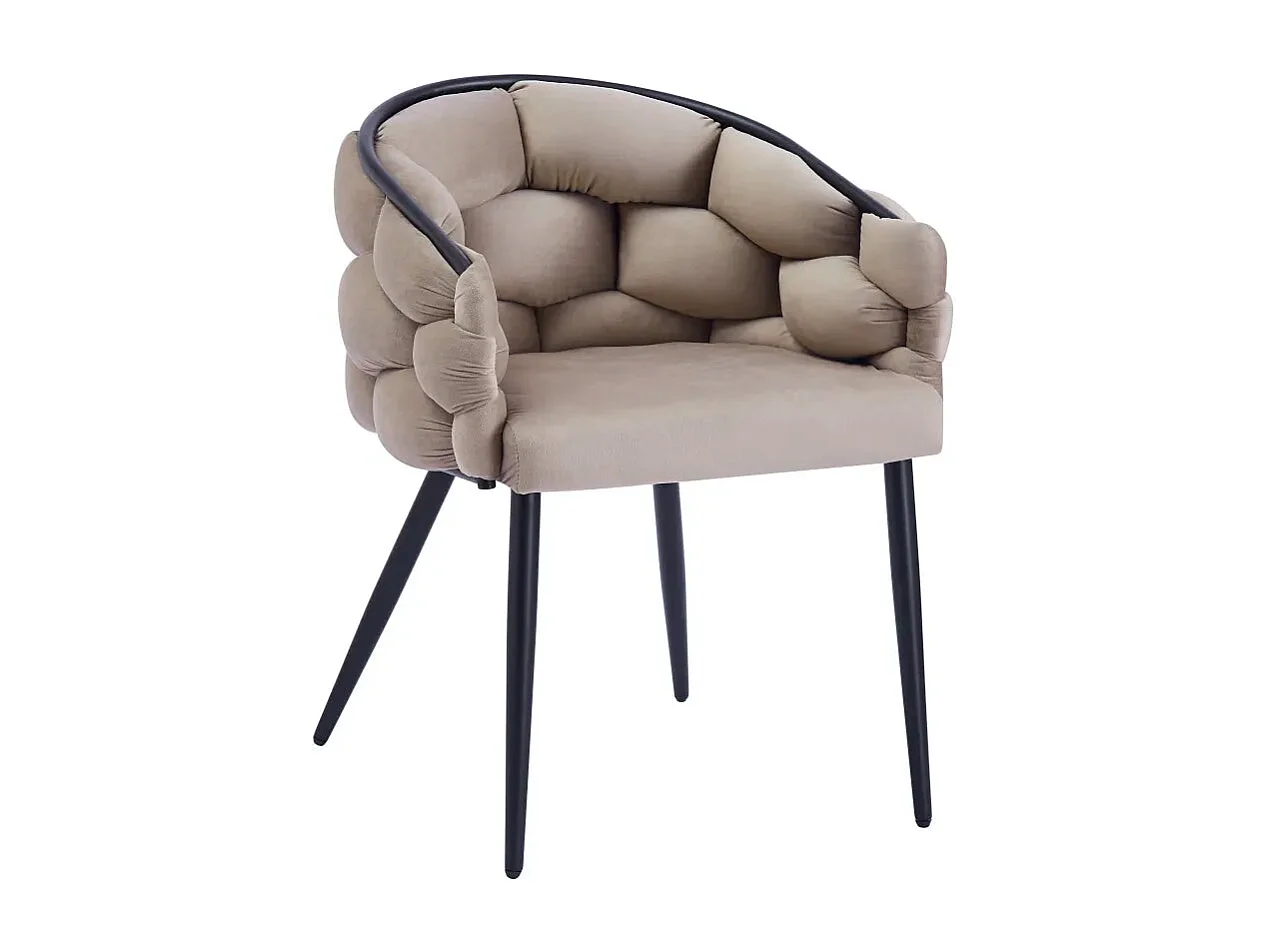 Lot 2 Chaises Salle à Manger Ballon Velours Taupe Pieds Métal Noir 65x68x78cm