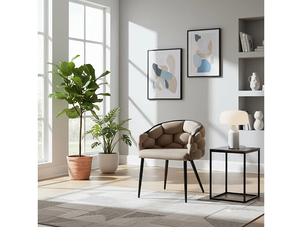 Lot 2 Chaises Salle à Manger Ballon Velours Taupe Pieds Métal Noir 65x68x78cm