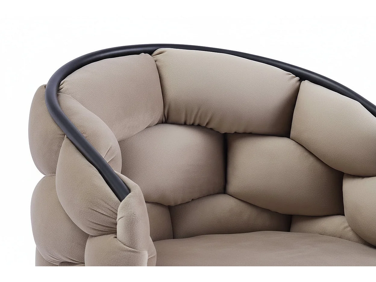 Lot 2 Chaises Salle à Manger Ballon Velours Taupe Pieds Métal Noir 65x68x78cm