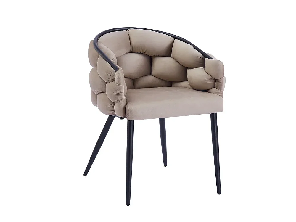 Lot 2 Chaises Salle à Manger Ballon Velours Taupe Pieds Métal Noir 65x68x78cm