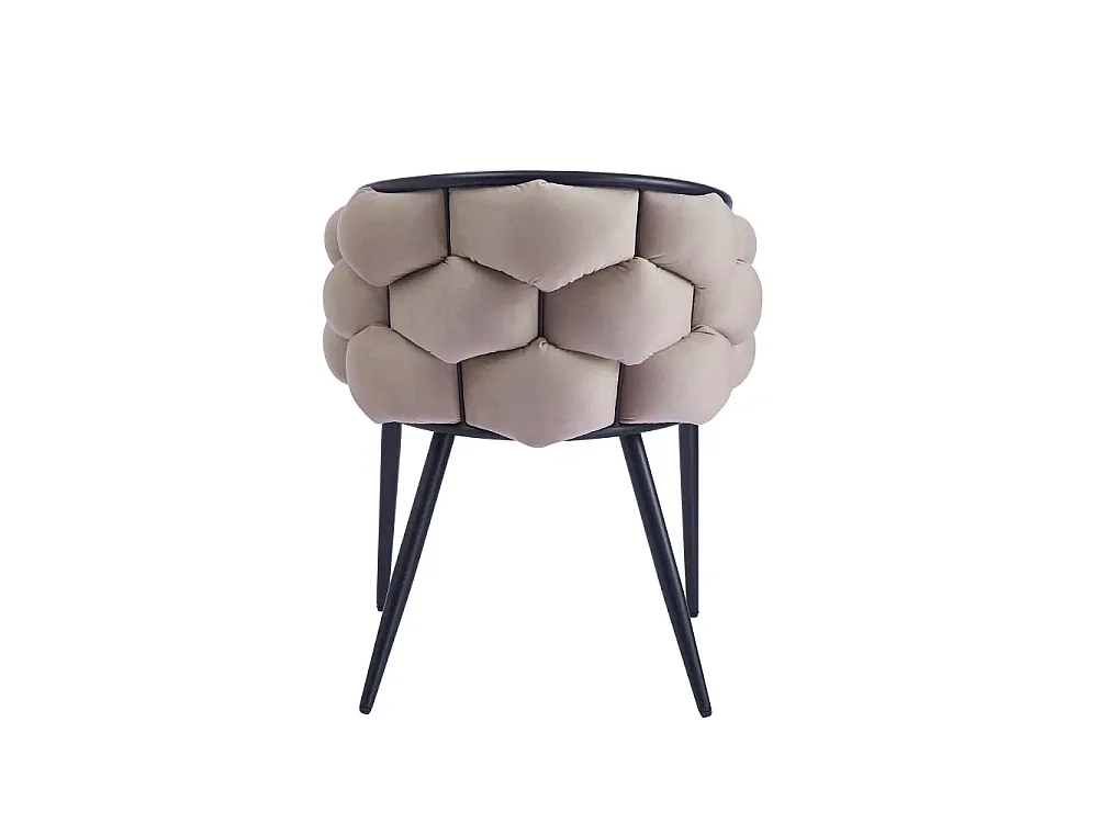 Lot 2 Chaises Salle à Manger Ballon Velours Taupe Pieds Métal Noir 65x68x78cm
