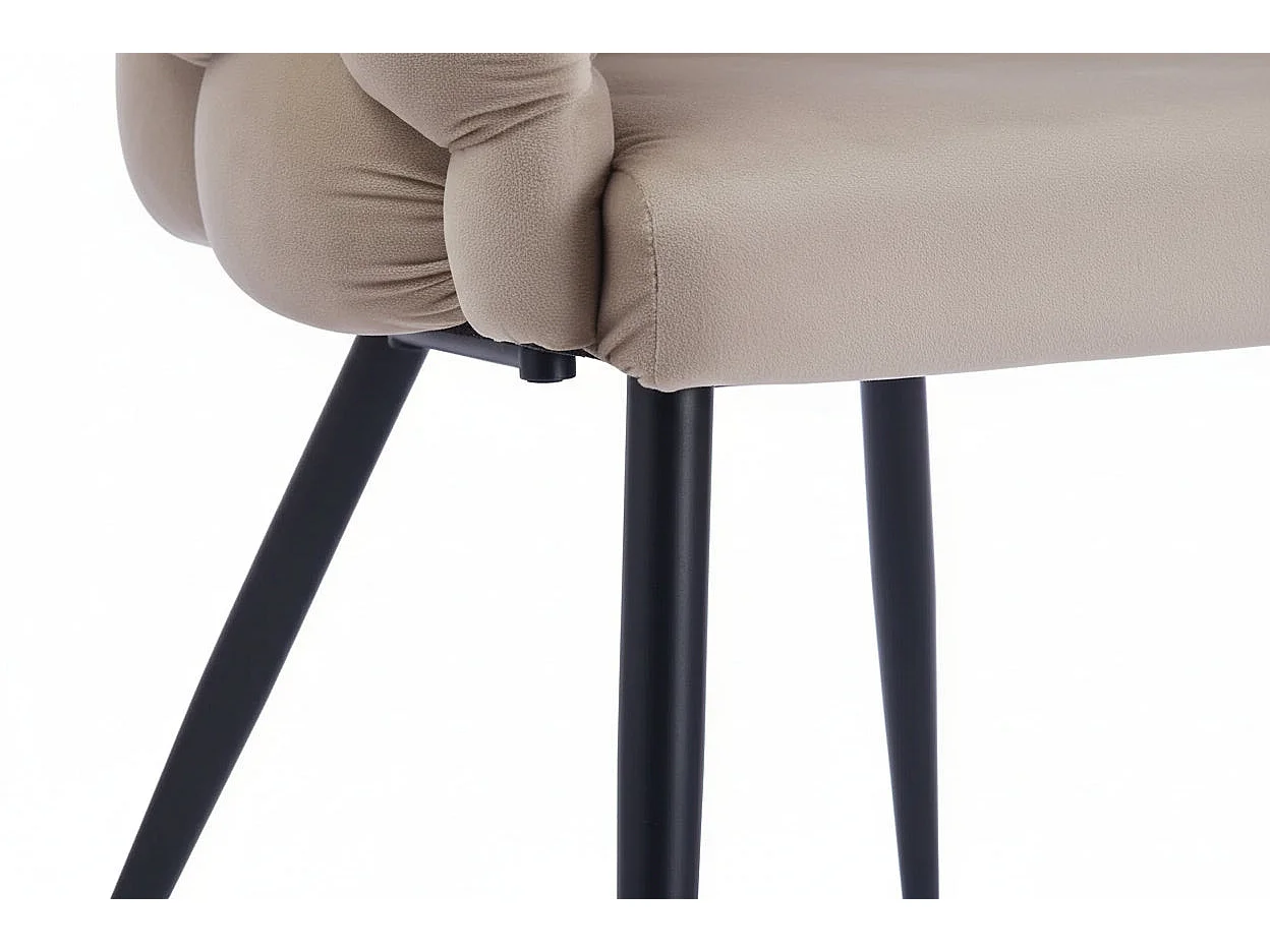 Lot 2 Chaises Salle à Manger Ballon Velours Taupe Pieds Métal Noir 65x68x78cm