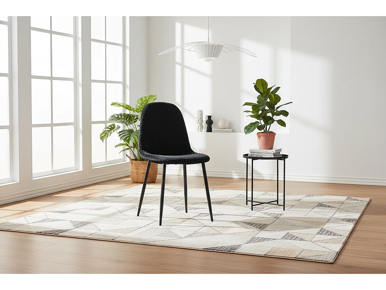 Lot 4 Chaises Salle à Manger Scandinave Alvéole Velours Noir Pieds Métal Noir