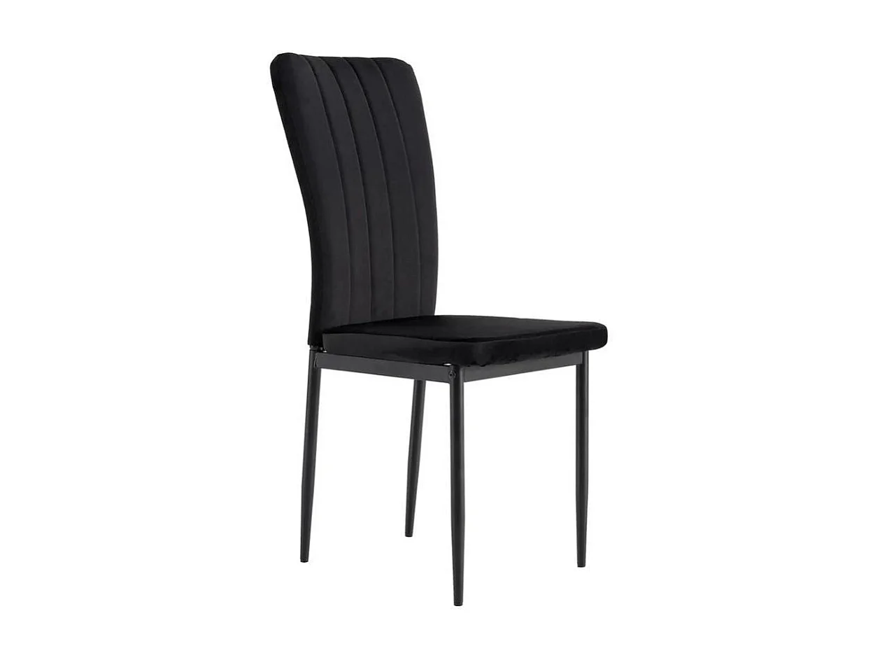 Lot 4 Chaises Salle à Manger Pony Velours Noir Pieds Métal Noir 57x42x95cm