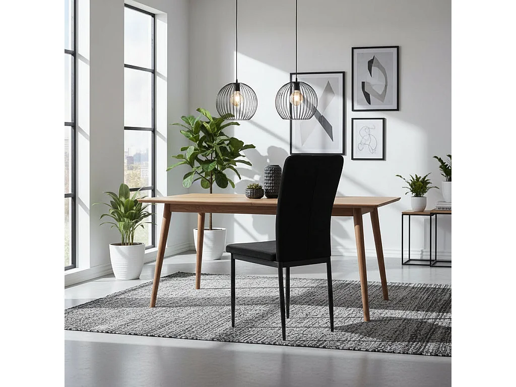 Lot 4 Chaises Salle à Manger Pony Velours Noir Pieds Métal Noir 57x42x95cm