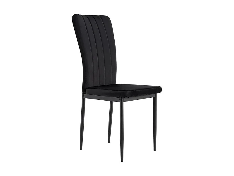 Lot 4 Chaises Salle à Manger Pony Velours Noir Pieds Métal Noir 57x42x95cm