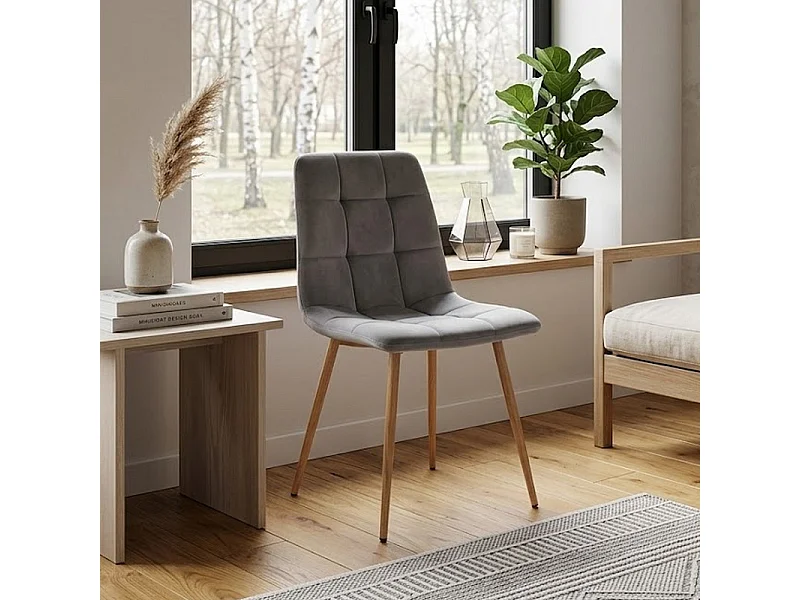 Chaise design chêne & velours gris Frigg