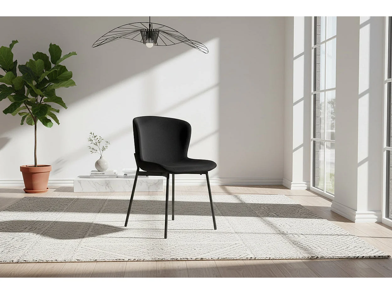 Lot 4 Chaises Salle à Manger Elen Velours Noir Pieds Métal Noir