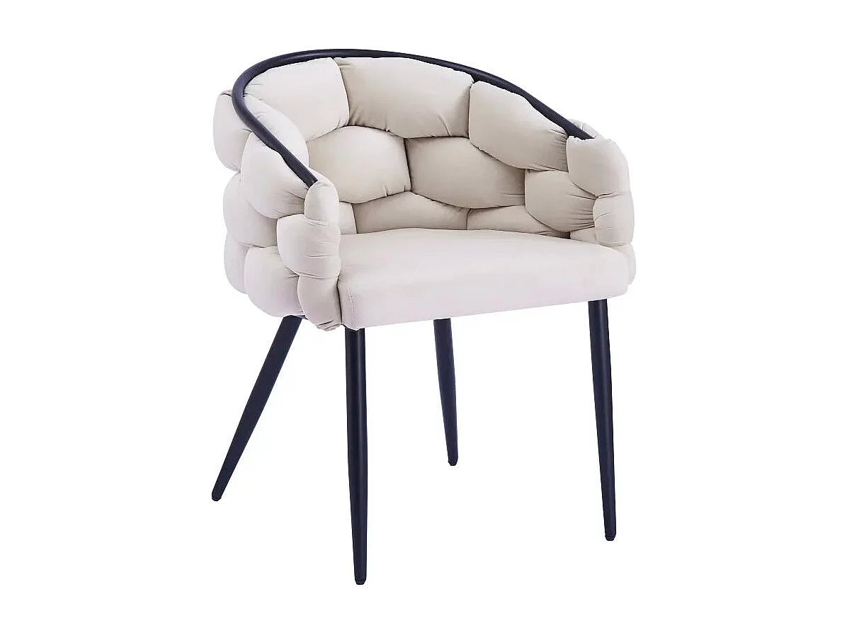 Lot 2 Chaises Salle à Manger Ballon Velours Beige Pieds Métal Noir 65x68x78cm