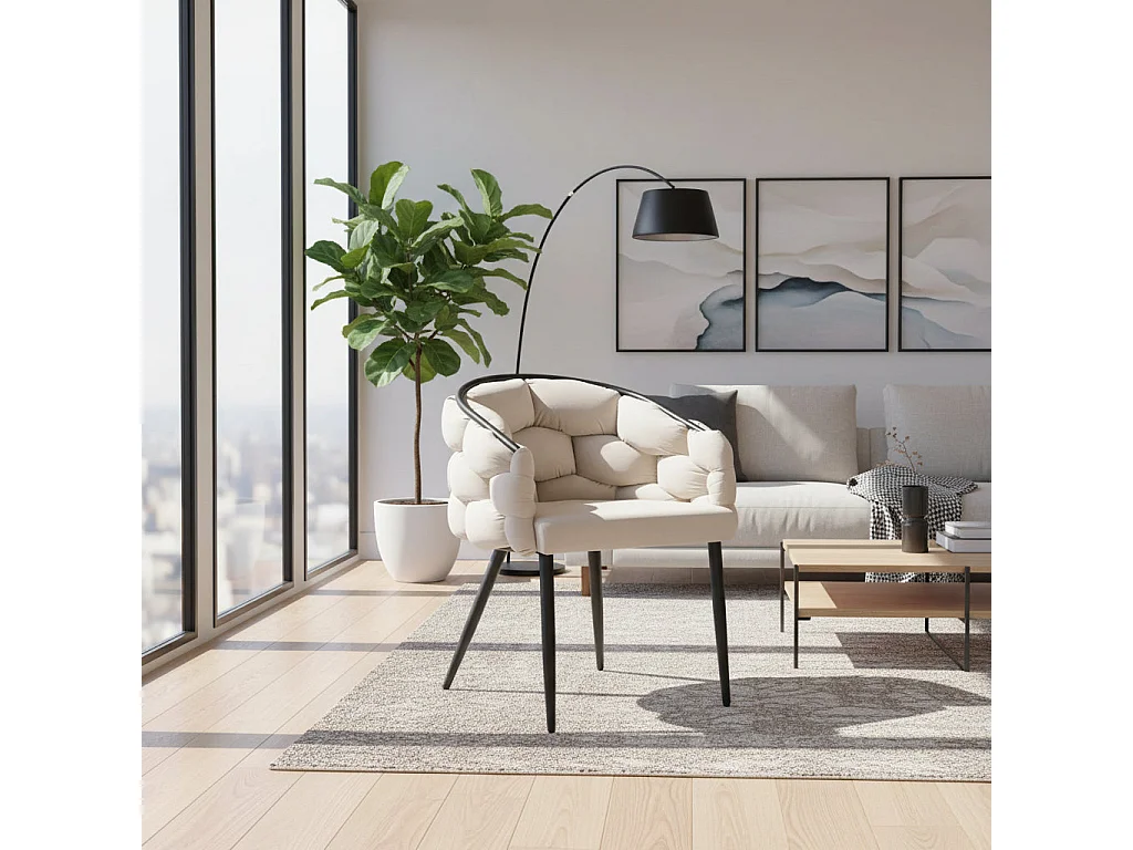 Lot 2 Chaises Salle à Manger Ballon Velours Beige Pieds Métal Noir 65x68x78cm