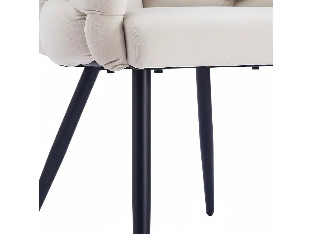 Lot 2 Chaises Salle à Manger Ballon Velours Beige Pieds Métal Noir 65x68x78cm