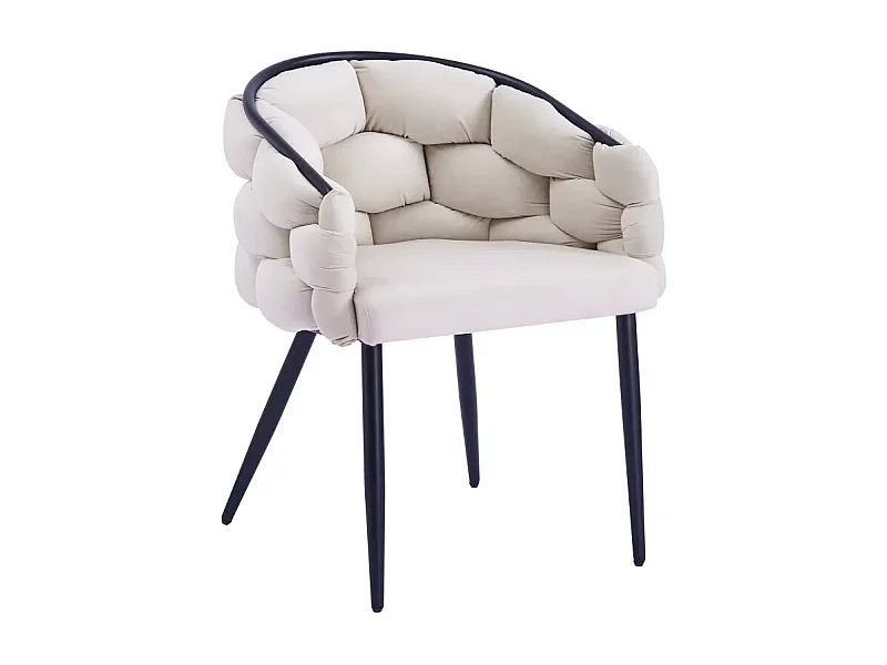 Lot 2 Chaises Salle à Manger Ballon Velours Beige Pieds Métal Noir 65x68x78cm