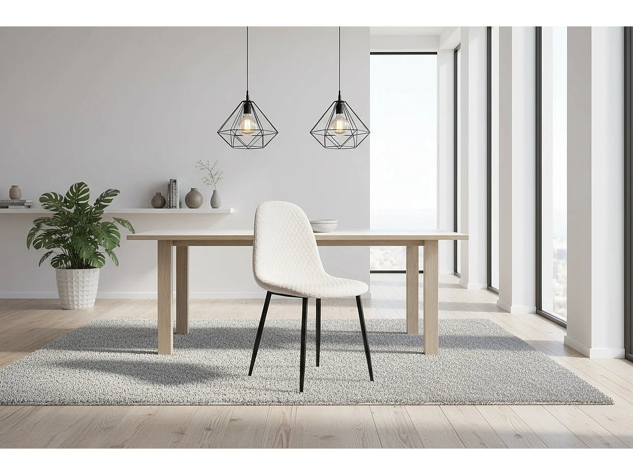 Lot 4 Chaises Salle à Manger Scandinave Alvéole Velours Beige Pieds Métal Noir