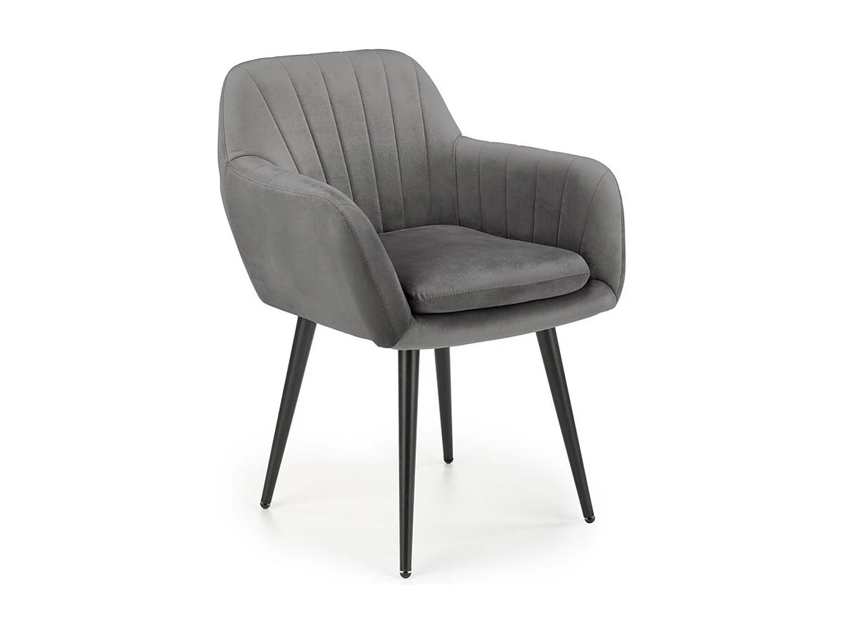 Chaise en velours gris avec coussin d'assise et pieds en métal noir AMY