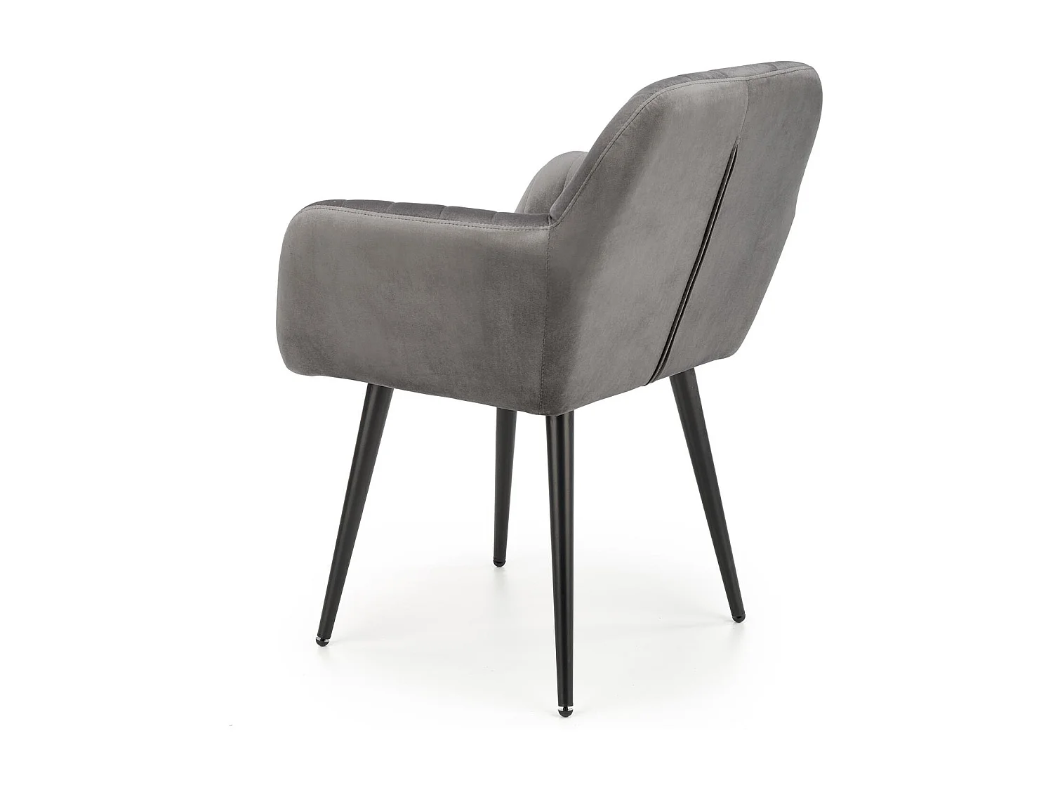 Chaise en velours gris avec coussin d'assise et pieds en métal noir AMY