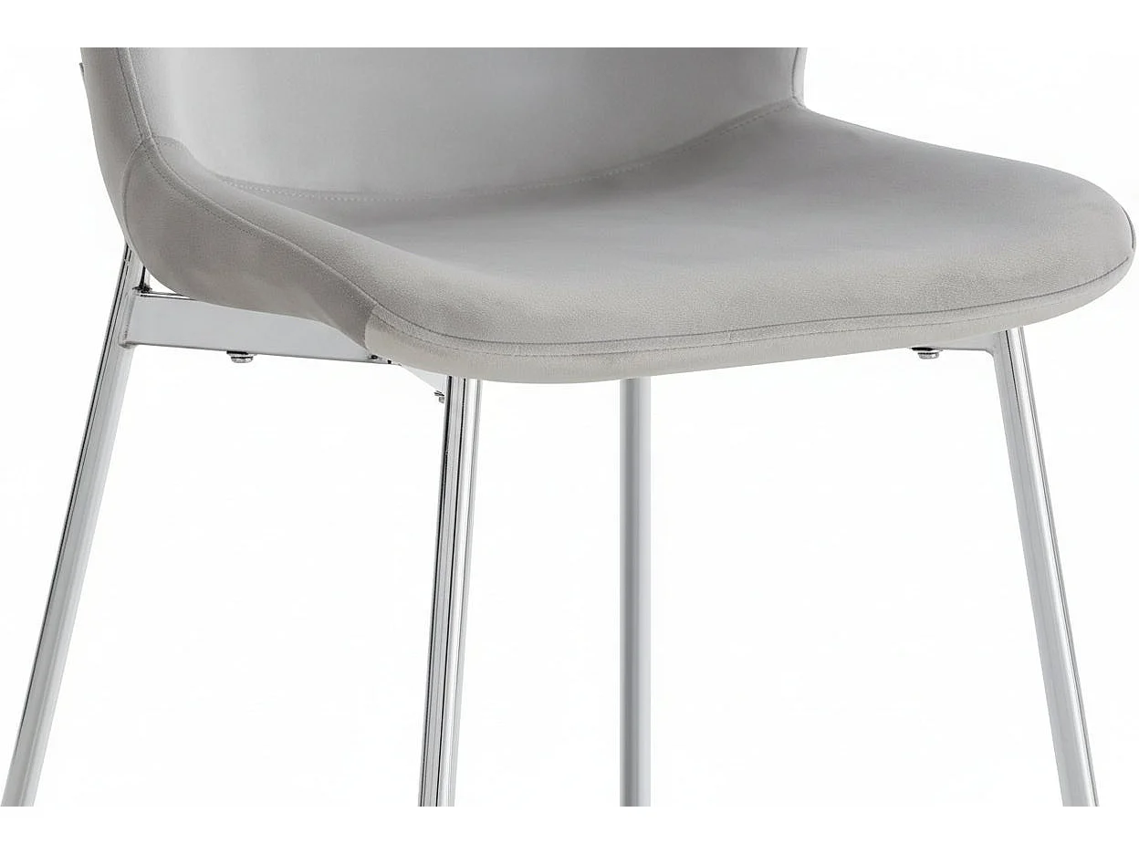 Lot 4 Chaises Salle à Manger Elen Velours Gris Pieds Chrome