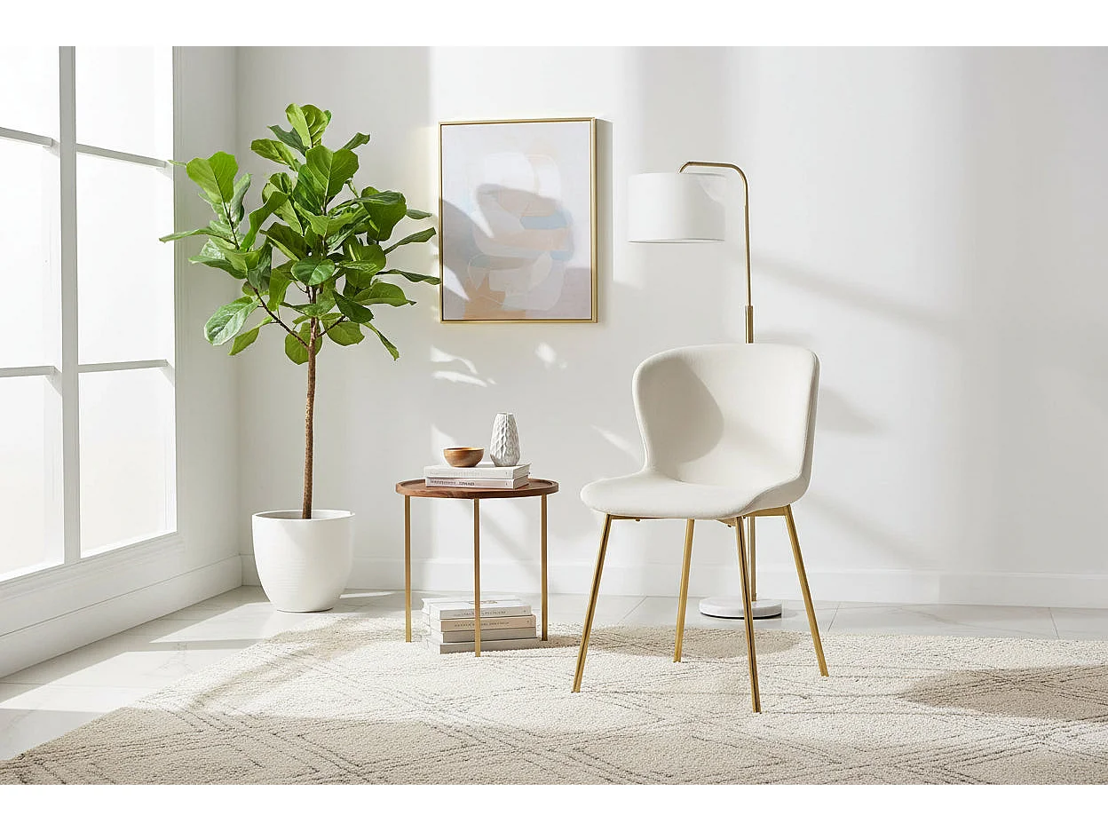 Lot 2 Chaises Salle à Manger Elen Velours Écru Pieds Gold