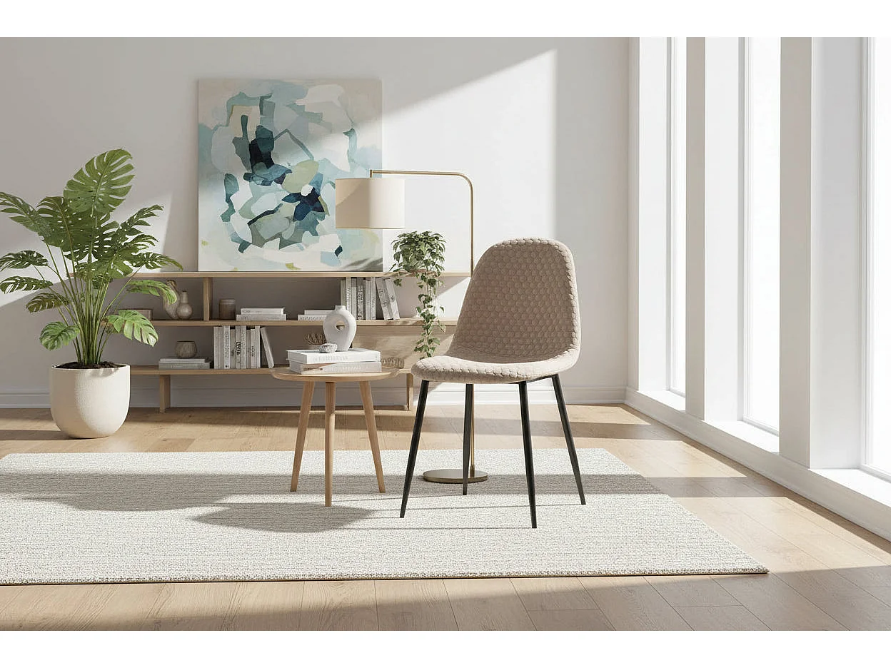 Lot 4 Chaises Salle à Manger Scandinave Alvéole Velours Taupe Pieds Métal Noir