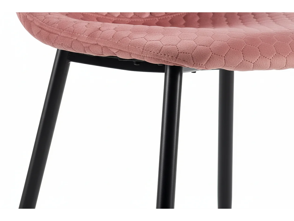 Lot 4 Chaises Salle à Manger Scandinave Alvéole Velours Vieux Rose Pieds Métal Noir