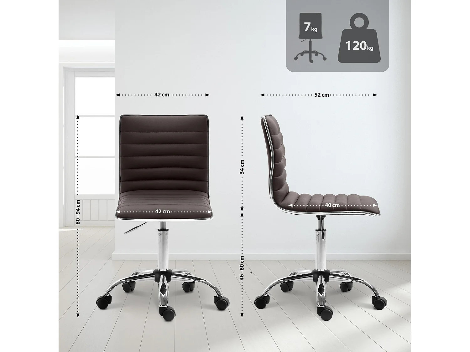 Tabouret de bureau - Similicuir - Marron - Alamosa