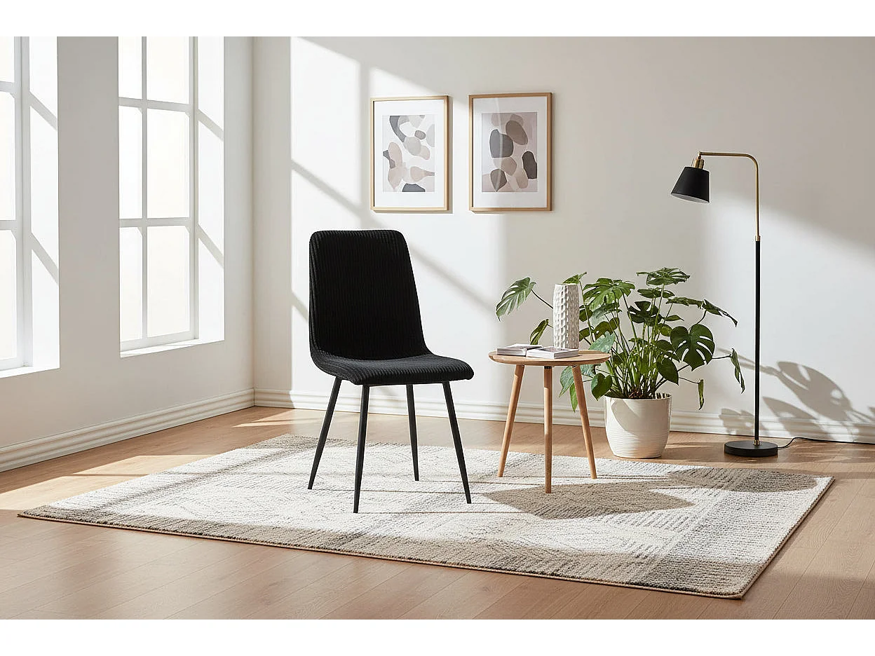 Lot 4 Chaises Salle à Manger Bobby Velours Côtelé Noir Pieds Métal Noir 52x44x87cm