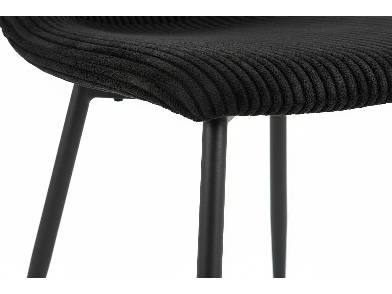 Lot 4 Chaises Salle à Manger Bobby Velours Côtelé Noir Pieds Métal Noir 52x44x87cm