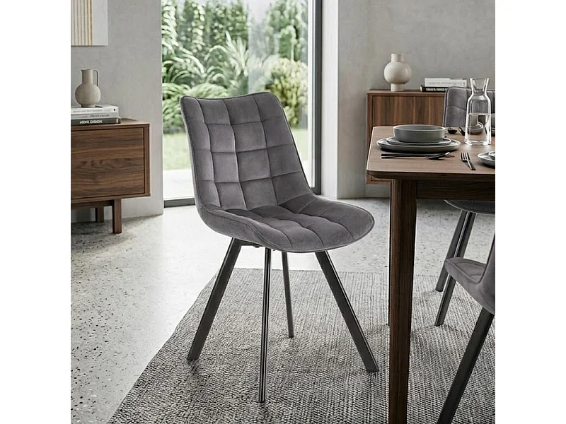 Chaise contemporaine en velours gris foncé avec pieds en métal noir LIBERTY