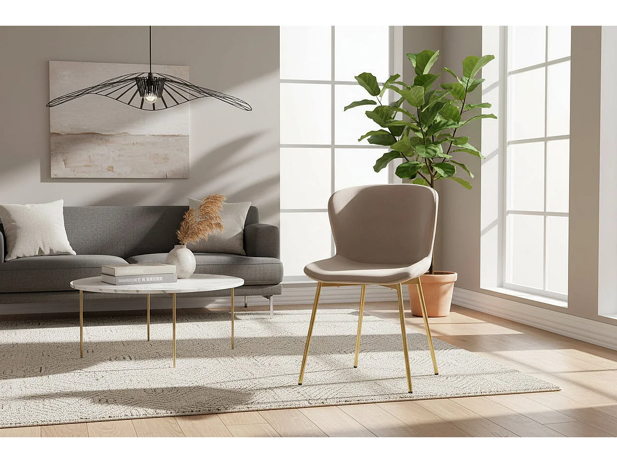 Lot 2 Chaises Salle à Manger Elen Velours Moka Pieds Gold