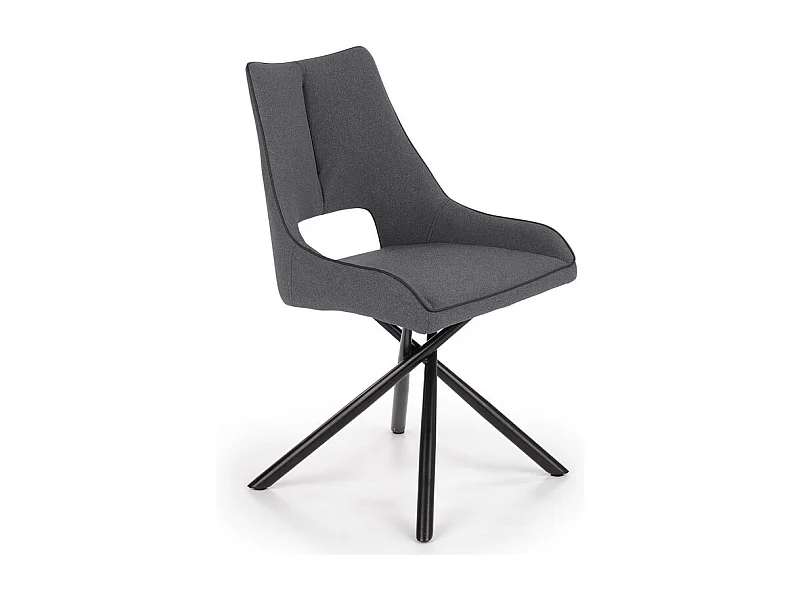 Chaise design avec assise en tissu gris et piètement en métal noir MONTEVIDEO