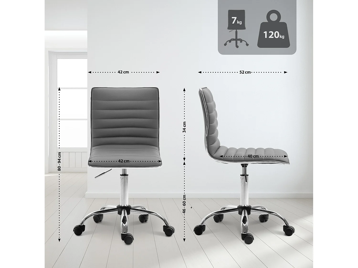 Tabouret de bureau - Similicuir - Gris - Alamosa