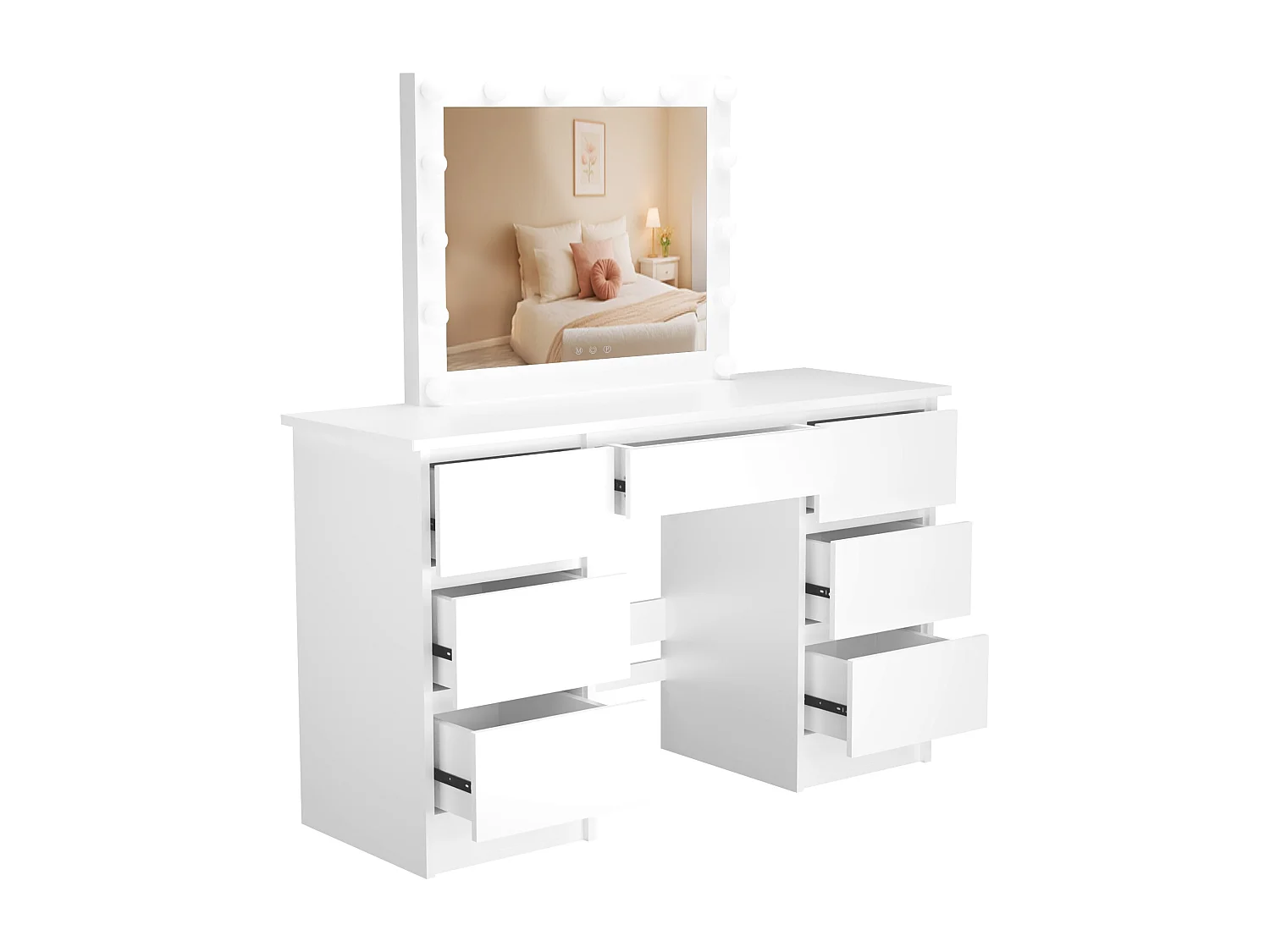 Coiffeuse - carré - Bois - 130 x 45 cm - Blanc - Duffy