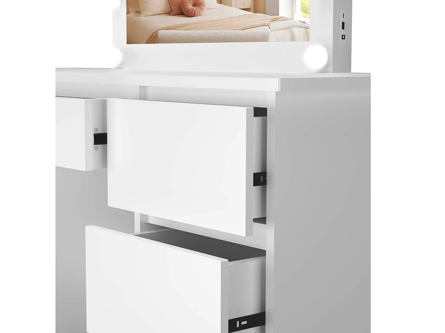 Coiffeuse - carré - Bois - 130 x 45 cm - Blanc - Duffy