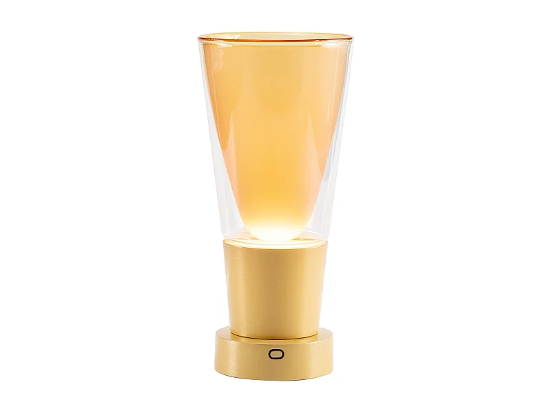 Zafferano Soffio Vaas - Oplaadbare IP65 LED-tafellamp met vaasfunctie, touchdimmer, amberkleurig glas en gouden voet - 10 uur batterijduur