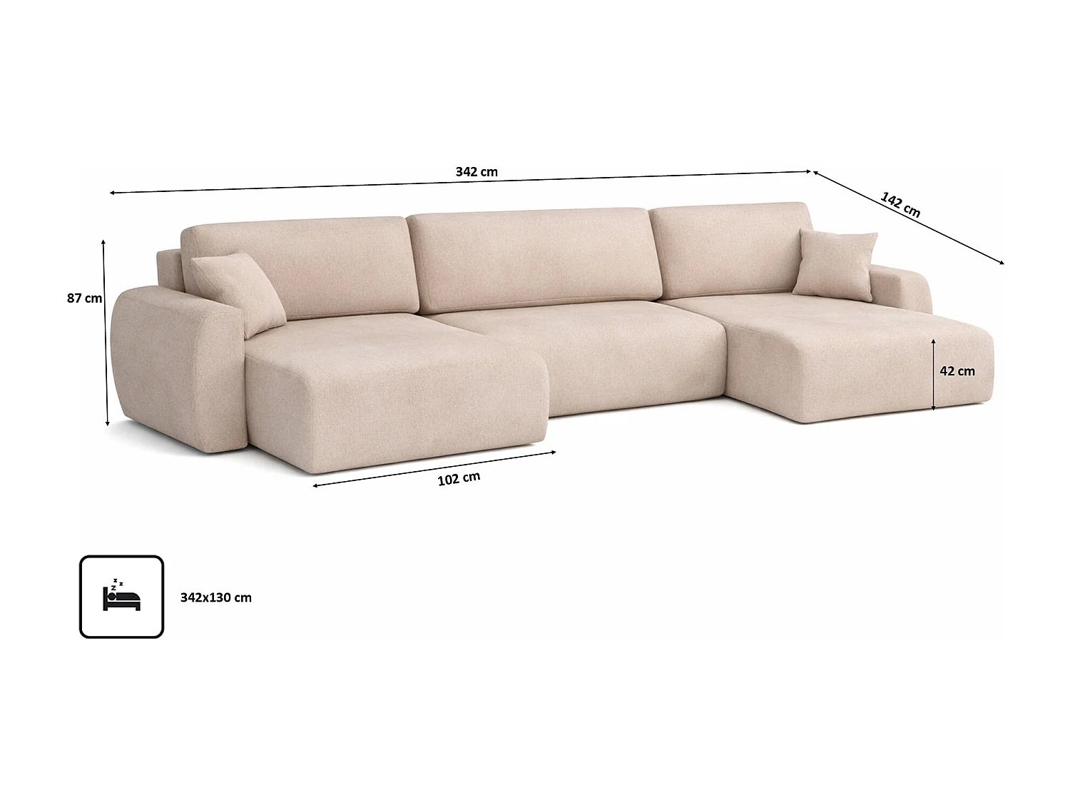 Divano angolare con funzione letto e contenitore a U Ariel U, velluto Salvador, Beige