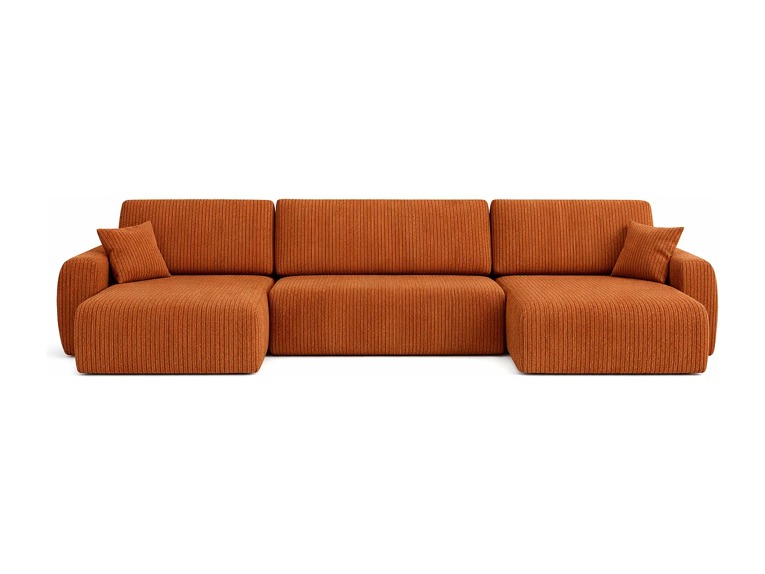 Divano angolare con funzione letto e contenitore a U Ariel U, tessuto a coste Poso, Rame