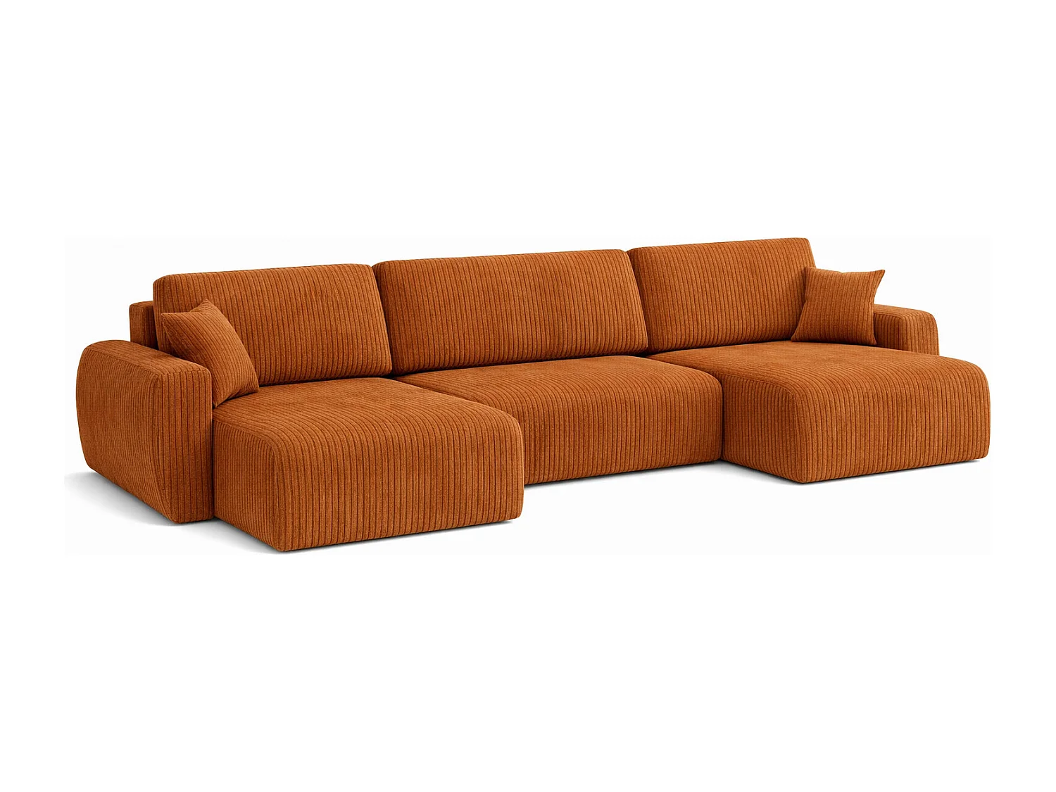 Divano angolare con funzione letto e contenitore a U Ariel U, tessuto a coste Poso, Rame