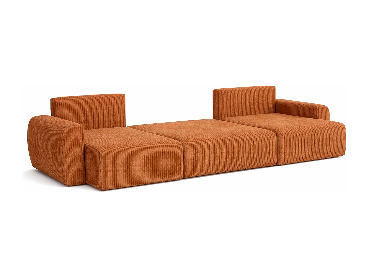 Hoekbank met slaapfunctie en opbergruimte U-vorm Ariel U XL, ribstof Poso, Koper