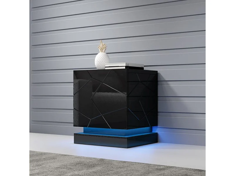 Lot de 2 tables de chevet design laqué noir a Led Clost - Avec LED