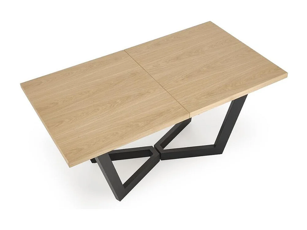 Table à manger extensible 160-250(-340) x 90 cm en chêne naturel et noir BELLONA - Rallonges (2x45cm)