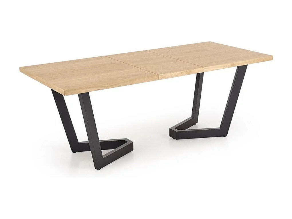 Table à manger extensible 160-250(-340) x 90 cm en chêne naturel et noir BELLONA - Rallonges (2x45cm)