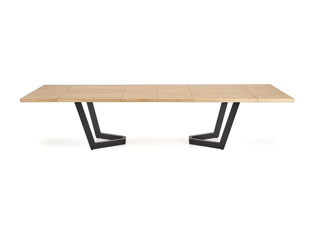 Table à manger extensible 160-250(-340) x 90 cm en chêne naturel et noir BELLONA - Rallonges (2x45cm)