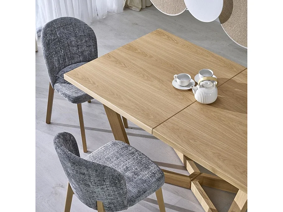Table à manger extensible 160-250(-340) x 90cm - Pieds et plateau chêne - BELLONA - Rallonges (2x45cm)