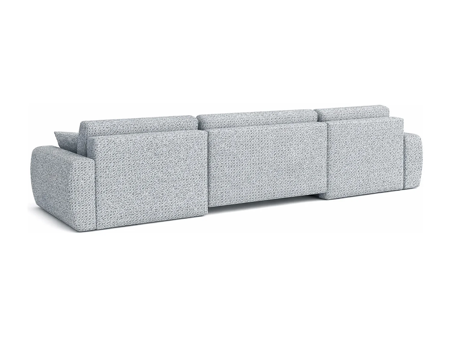 Divano angolare con funzione letto e contenitore a U Ariel U, tessuto chenille Artico, Cemento