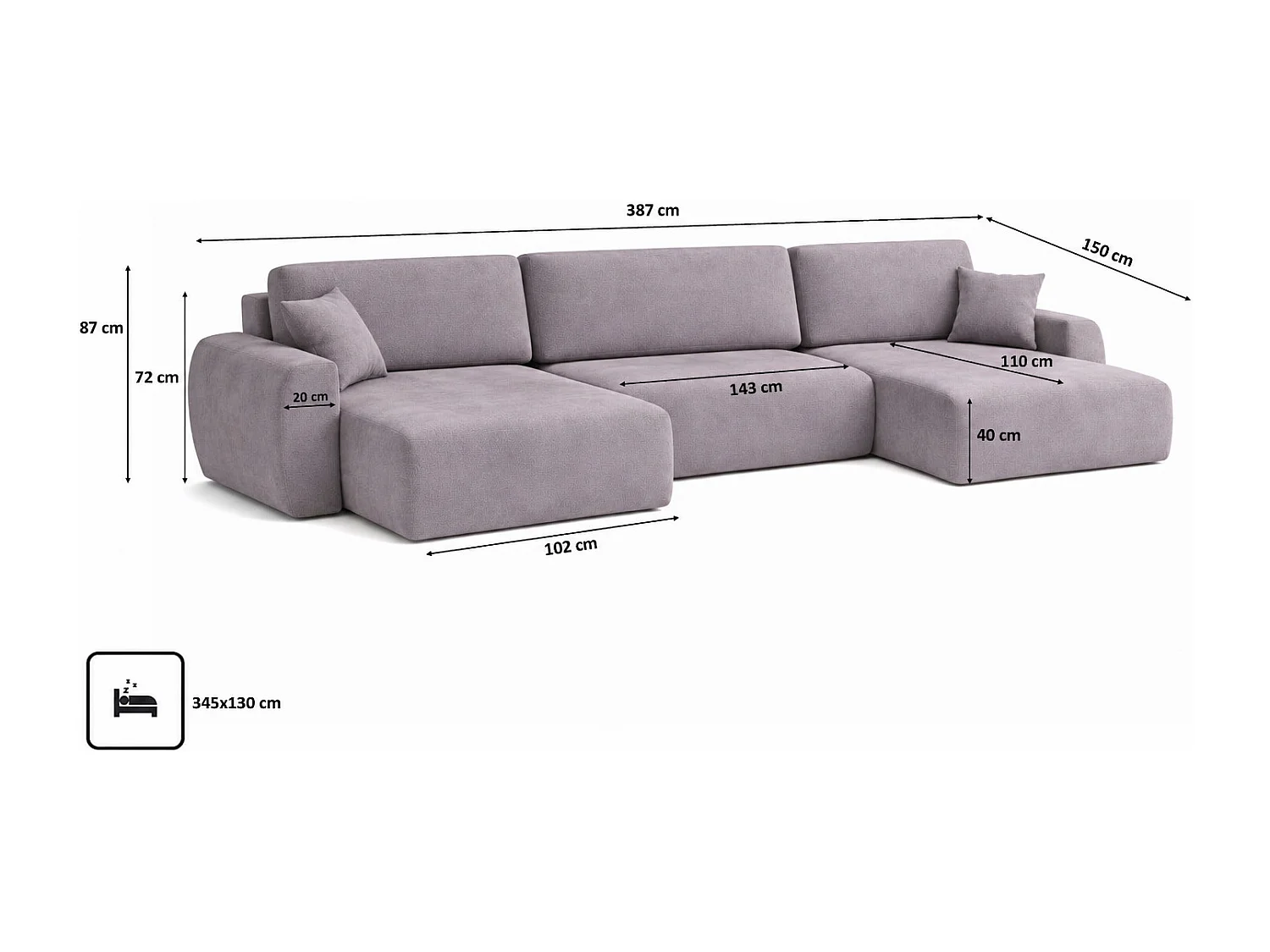 Hoekbank met slaapfunctie en opbergruimte U-vorm Ariel U XL, velours Salvador, Grijs