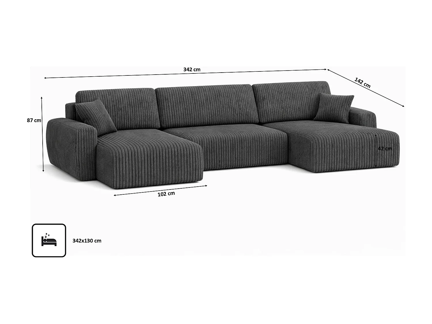 Divano angolare con funzione letto e contenitore a U Ariel U, tessuto a coste Poso, Grigio