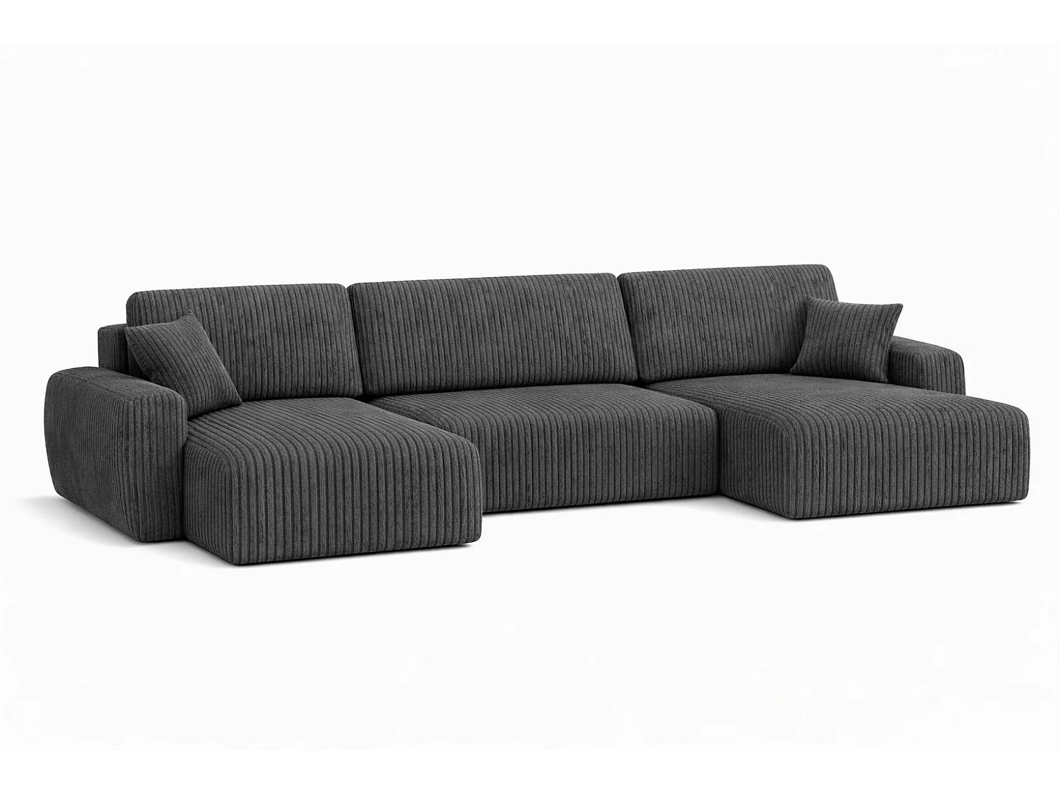 Hoekbank met slaapfunctie en opbergruimte U-vorm Ariel U XL, ribstof Poso, Grijs