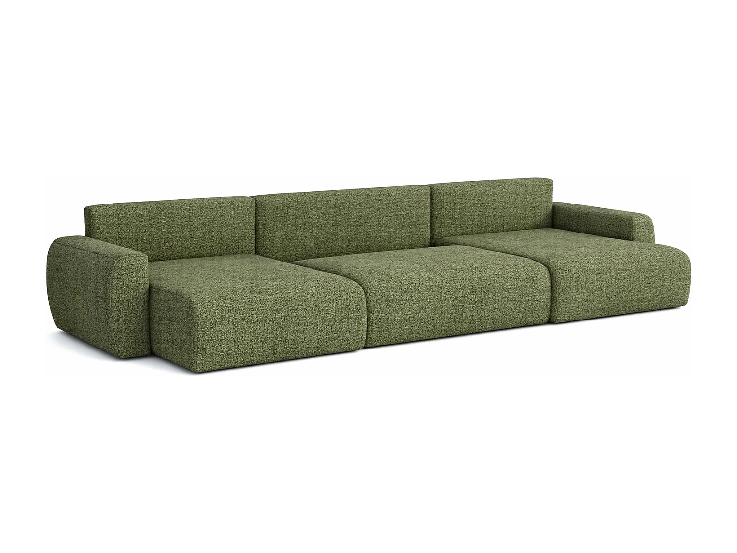 Divano angolare con funzione letto e contenitore a U Ariel U, tessuto chenille Artico, Muschio