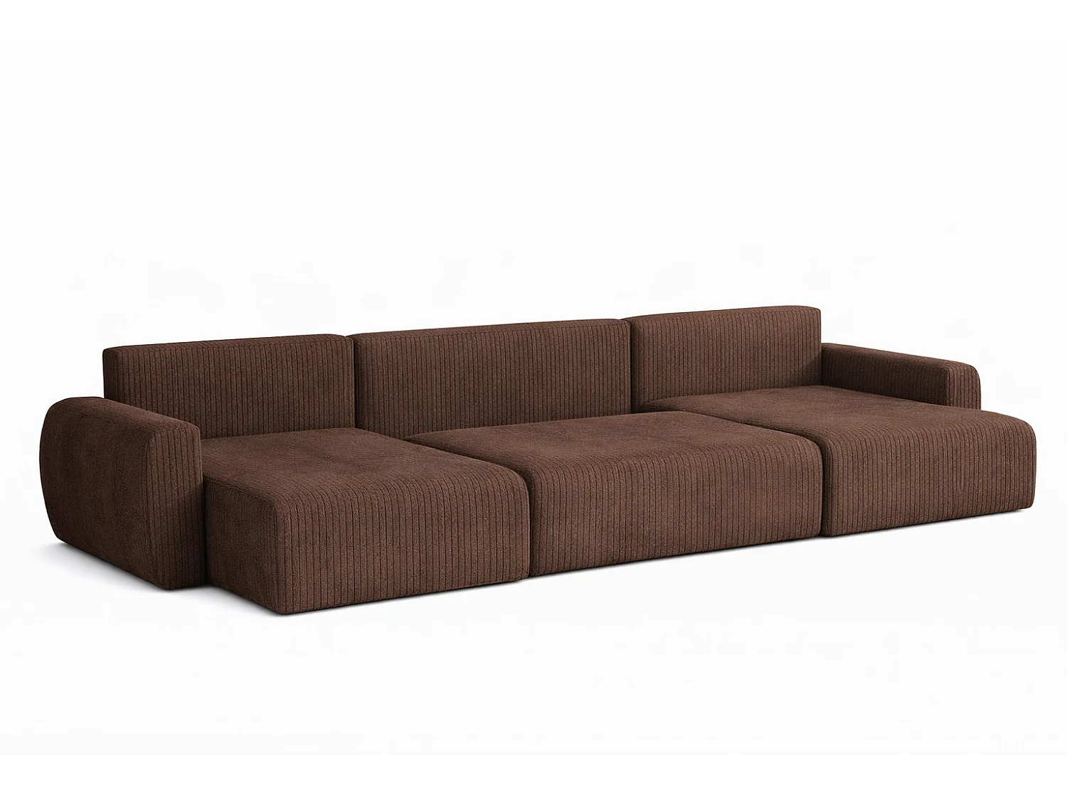 Divano angolare con funzione letto e contenitore a U Ariel U, tessuto a coste Poso, Marrone