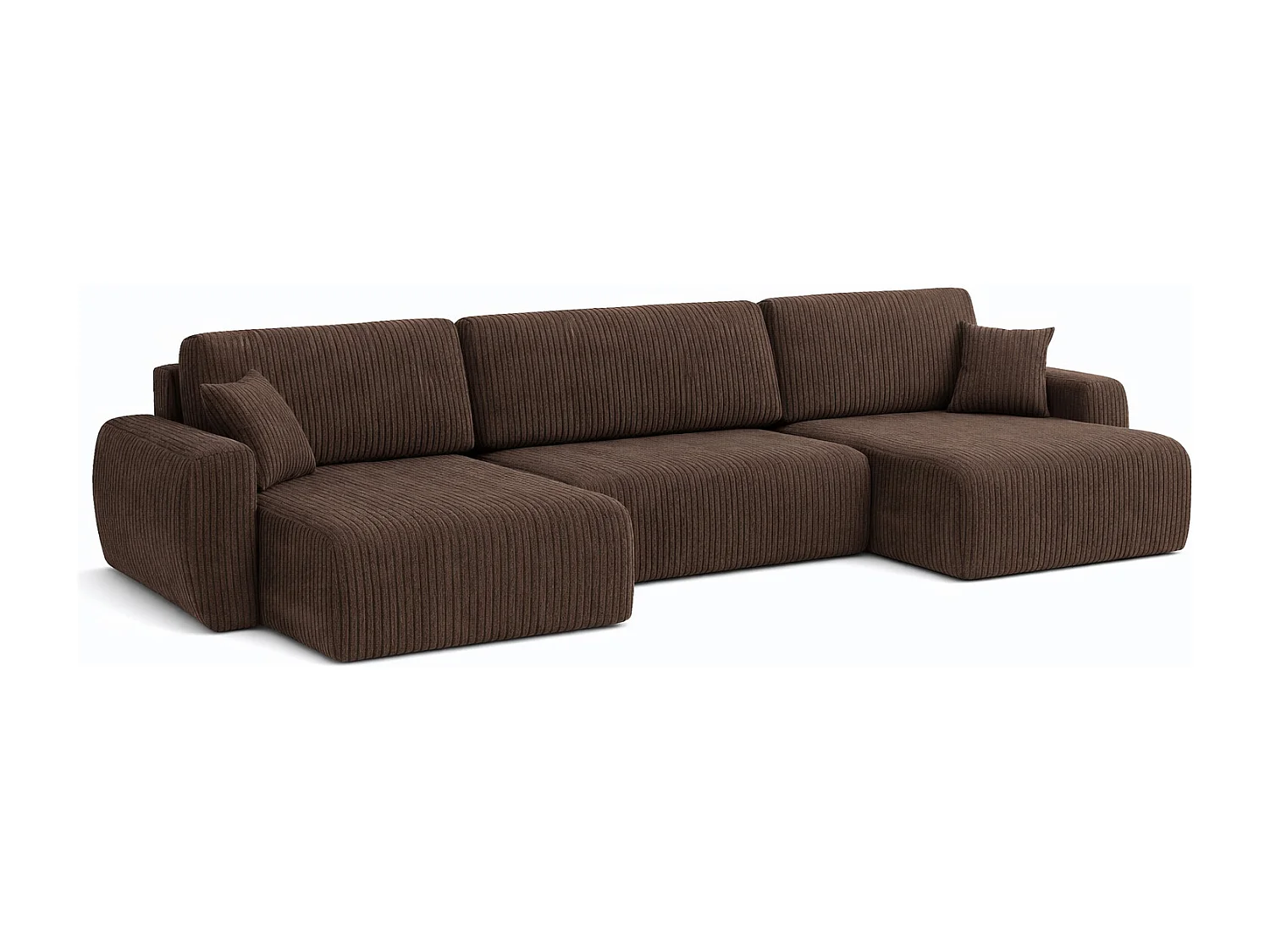 Hoekbank met slaapfunctie en opbergruimte U-vorm Ariel U XL, ribstof Poso, Bruin